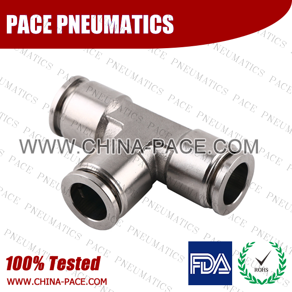 union Tee Stainless Steel Push-In Fittings, 316 stainless steel push to connect fittings, Air Fittings, one touch tube fittings, all metal push in fittings, Push to Connect Fittings, Pneumatic Fittings